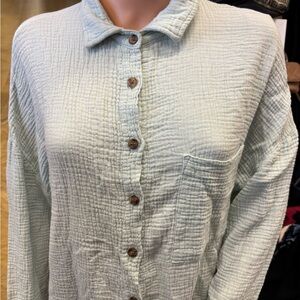 Textured Light Green Button-Up Shirt